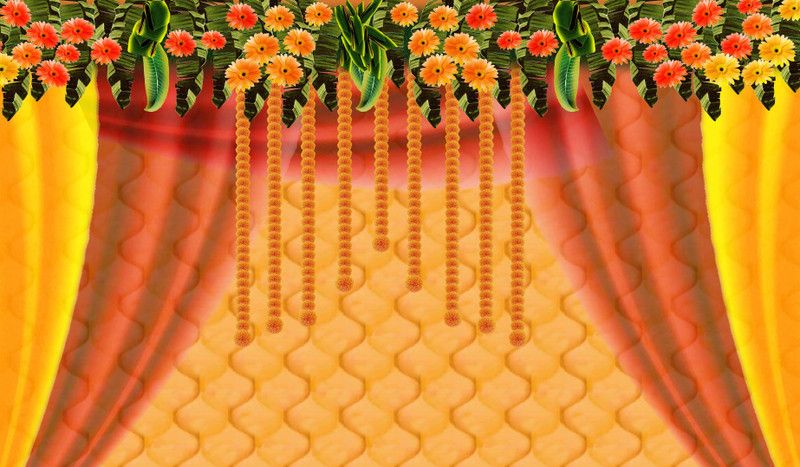 Ashvath Yellow Background With Hanging Flower Design Backdrop(5Feet Height& 8Feet width) Altar Cloth