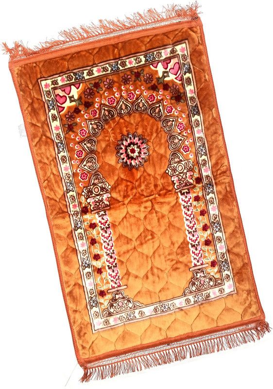 ALRAZA LOOMS Velvet Prayer Mat  (Orange, Large)