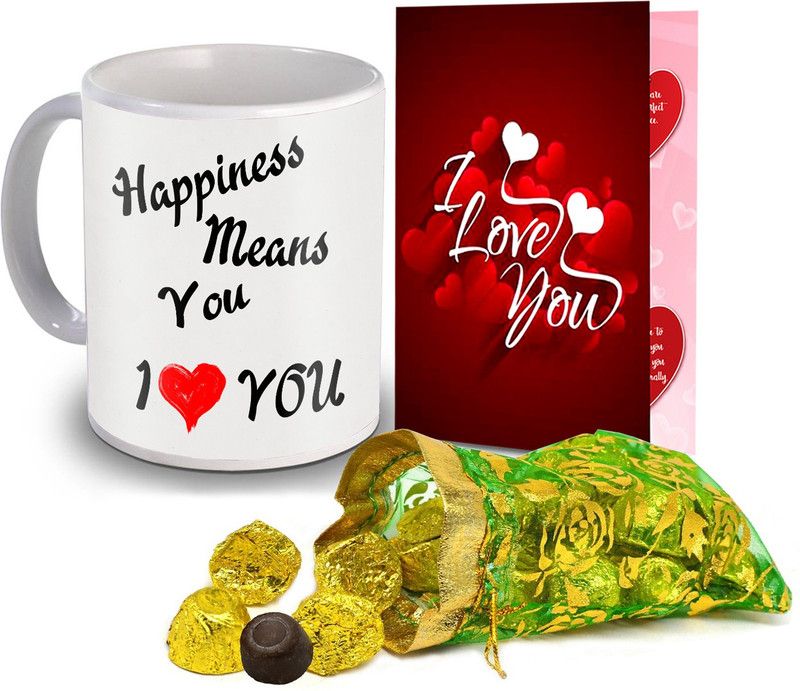 Midiron Valentine Gift set, Chocolate with Coffee Mug and I Love Card for Wife, Girlfriend and Fiance IZ20Choco15ThailiCDMU-DTLove-93 Ceramic Gift Box  (Multicolor)