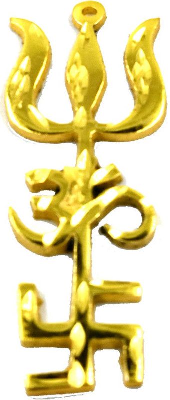 faynci Vastu / Feng Shui / Trishakti (Swastik Om Trishul Symbol) Tri Shakti decorative Pooja Yantra (Golden Plated 9*3) Plated Yantra  (Pack of 1)