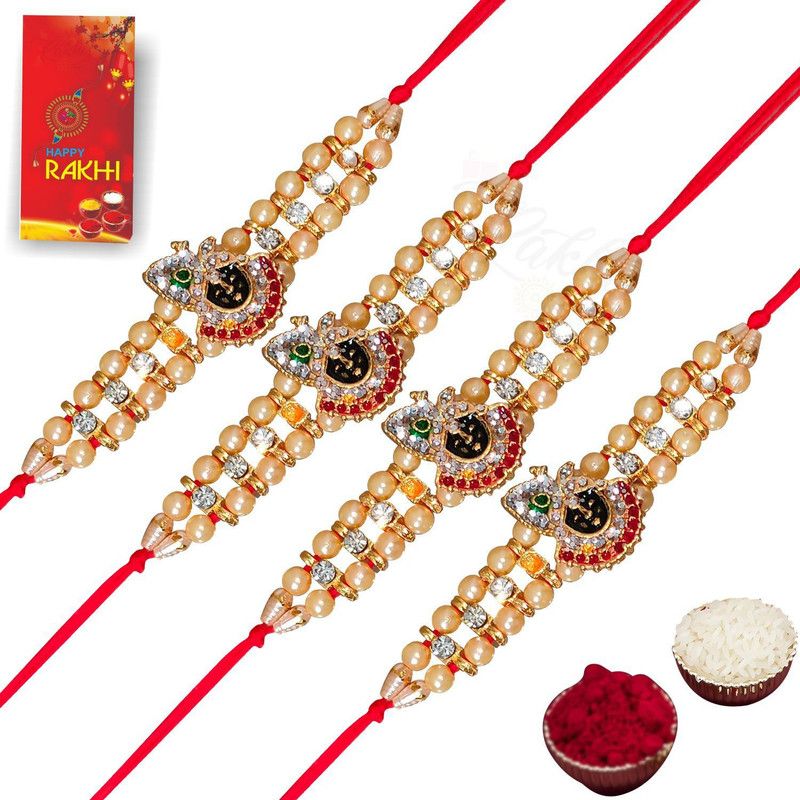 Rakhi, Greeting Card, Bracelet, Chawal Roli Pack Set  (4 Khatu Shyam Ji Baba Rakhi)