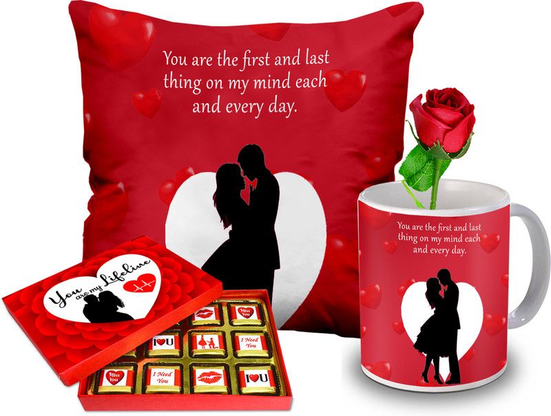 Midiron Valentine’s Day Gift combo For Girls/Her/him (Chocolate, Mug, Cushion, Rose) Ceramic, Microfibre Gift Box  (Multicolor)