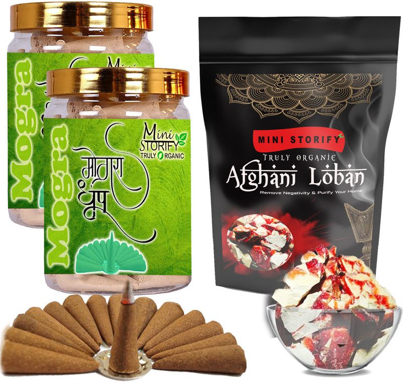 Mini Storify Truly Organic Red loban 250gm,Mogra dhoop Cone 70+70pcs (Pack of 3) Dhoop  (Pack of 3)