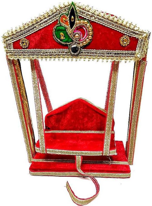 DURGA HOSIERY ladoo gopal wooden fancy red jhula for size - ( 0-3 number) Jhula