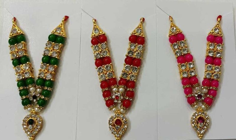 DURGA HOSIERY COLOURFUL STONES MALA/HAR SET OF 3 SIZE MEDIUM (4 OR 5 NUMBER) Deity Ornament  (LADOO GOPAL COLOURFUL STONES MALA/HAR SET OF 3 SIZE MEDIUM (4 OR 5 NUMBER))