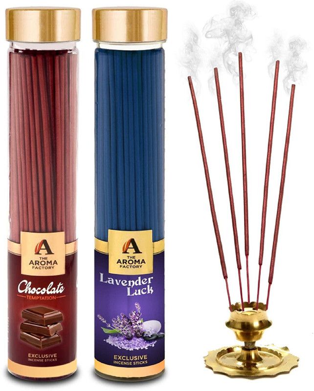 The Aroma Factory Chocolate & Lavender Luck Incense Sticks Agarbatti (Charcoal Free & Low Smoke) Chocolate & Lavender Luck  (100, Set of 2)