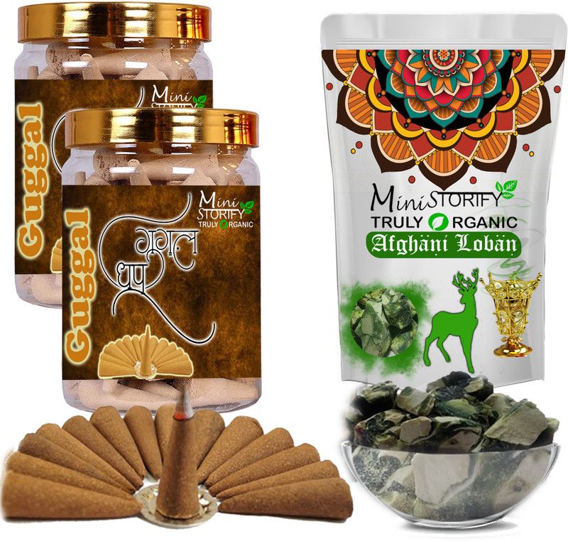 Mini Storify Truly Organic Green loban150gm,Gugle dhoop Cone 70+70pcs (Pack of 3) Dhoop  (Pack of 3)