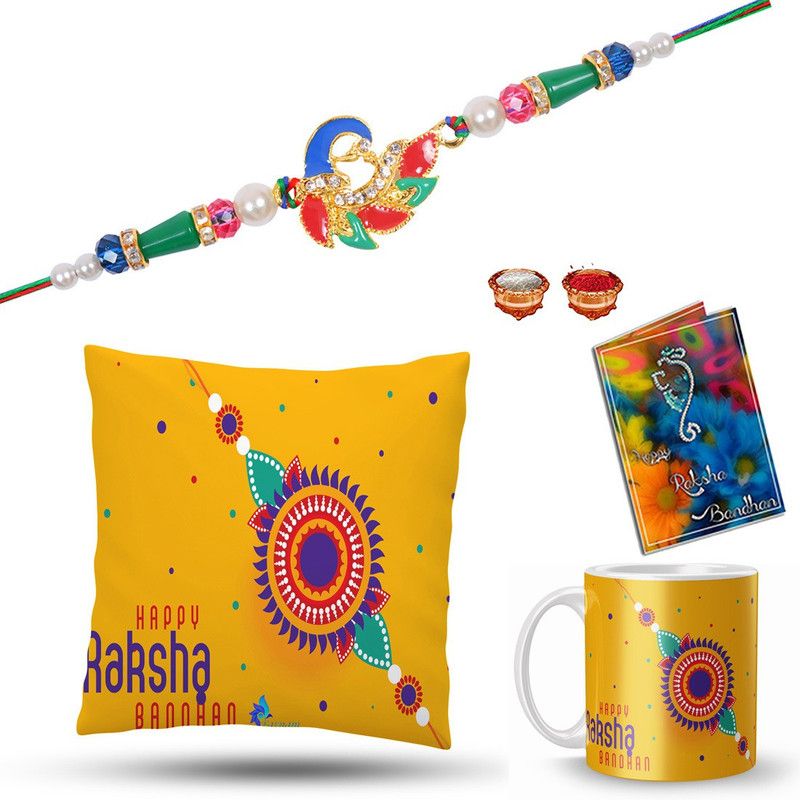 Cushion, Chawal Roli Pack, Rakhi, Mug Set  (1 Rakhi, 1 Cushion Cover, 1 Cushion Filler, 1 Coffee Mug, 1 Roli Chawal Packet, 1 Greeting Card)