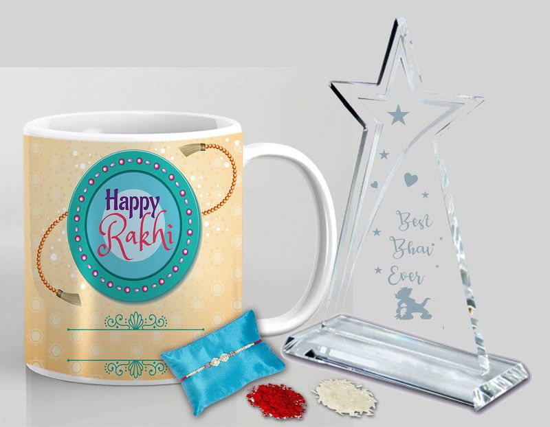 Mug, Rakhi, Chawal Roli Pack, Trophy Set  (Coffee Mug, Trophy and Rakhi, Tikka, Chawal)