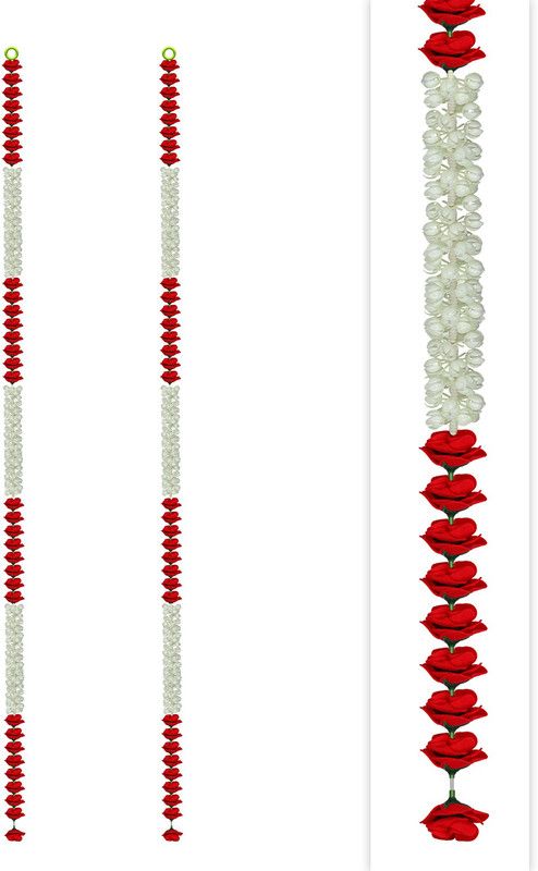 Craftox Décor Artificial Jasmine (Mogra) with Rose Flower Garland, Color Red (CN-81301-2) Plastic Garland  (Red)