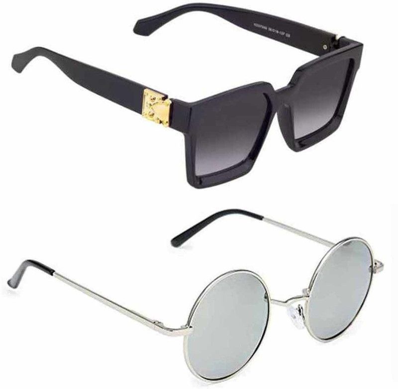 BROOF BROOF Retro Square, Round Sunglasses (For Men & Women, Black, Silver)