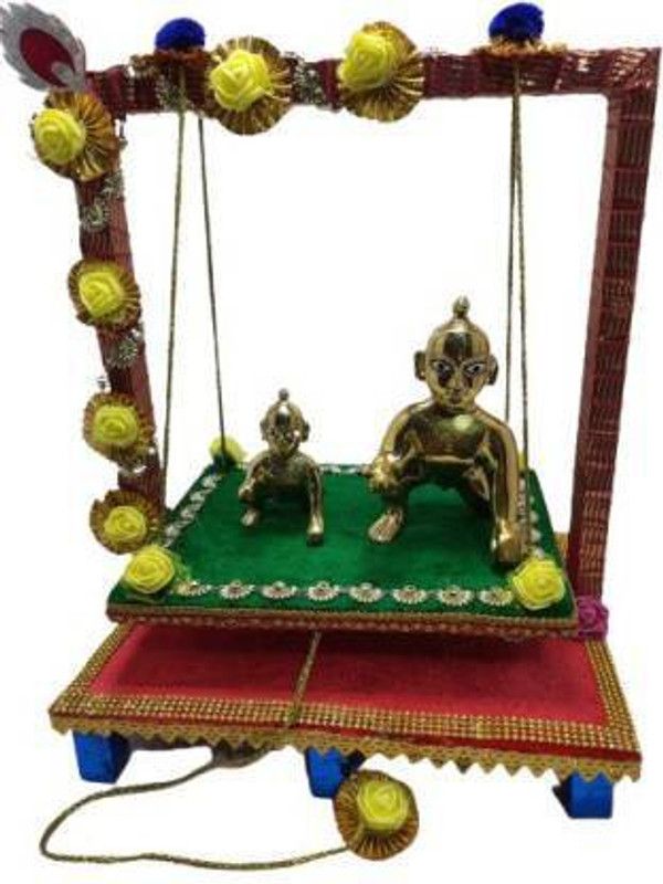 SHYAM Laddu Gopal WOODEN Jhula With Gota Flower Decoration Size (0 to 2) Handmade Premium Quality Jhula