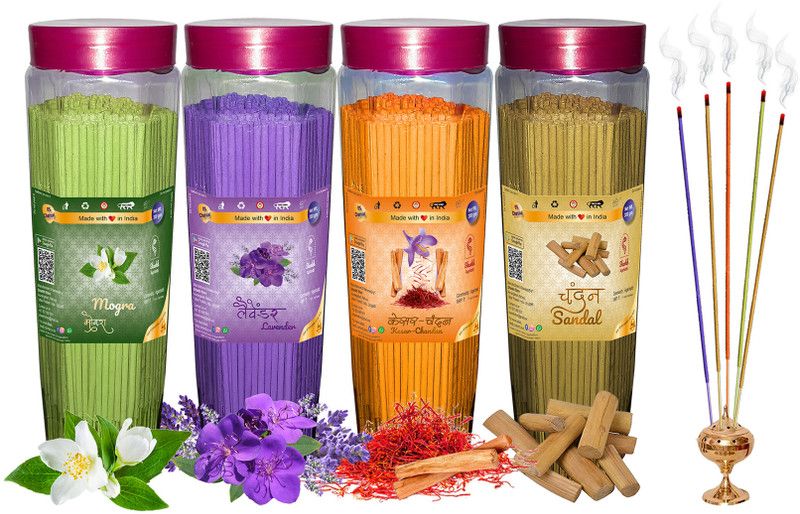 Shankh Mogra, Lavender, Kesar Chandan & Sandal Agarbatti Pack of 1200 gram Fragrances Mogra, Lavender, Kesar Chandan, Sandal (Chandan)  (300, Set of 4)
