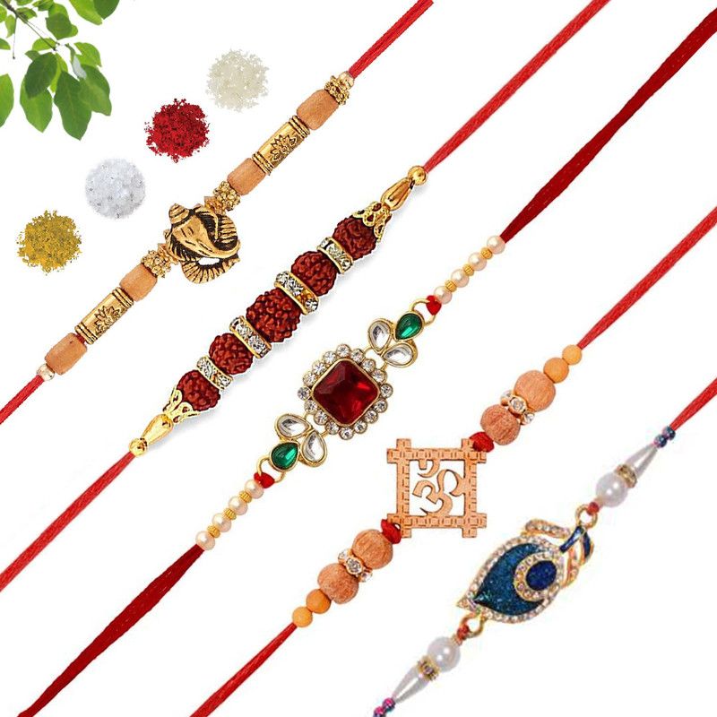 best price forever Rakhi  (5 Designer Rakhi, Roli Tika Pack)