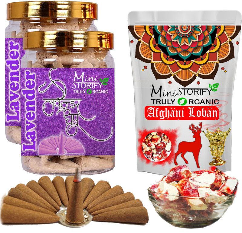 Mini Storify Truly Organic Red loban150gm,Lavender dhoop Cone 70+70pcs (Pack of 3) Dhoop  (Pack of 3)
