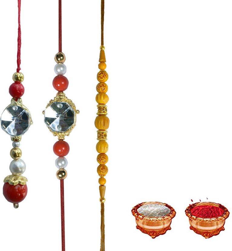 Lumba, Rakhi, Chawal Roli Pack Set  (rakhi 3, roli chawal -1)