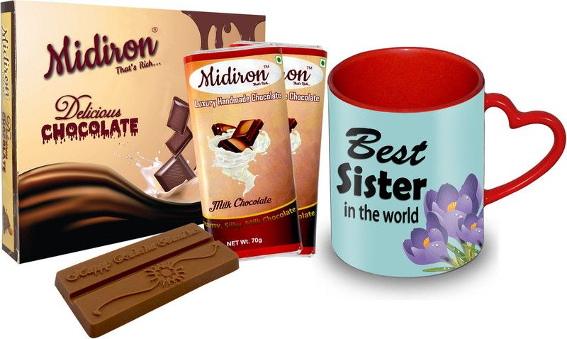 Midiron 2 Chocolate Bar with Printed Ceramic Coffee Mug IZ19ChocoBoxHeartMUr-DTSister-15 Ceramic Gift Box  (Multicolor)