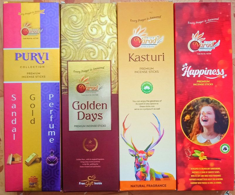 VARAD PURVI/GOLDEN DAYS/KASTURI/HAPPINESS INCENSE MULTI COMBO FRAGRANCE, PURVI 3 IN 1 FRAGRANCES, GOLDEN DAYS, KASTURI, HAPPINESS  (100, Set of 4)