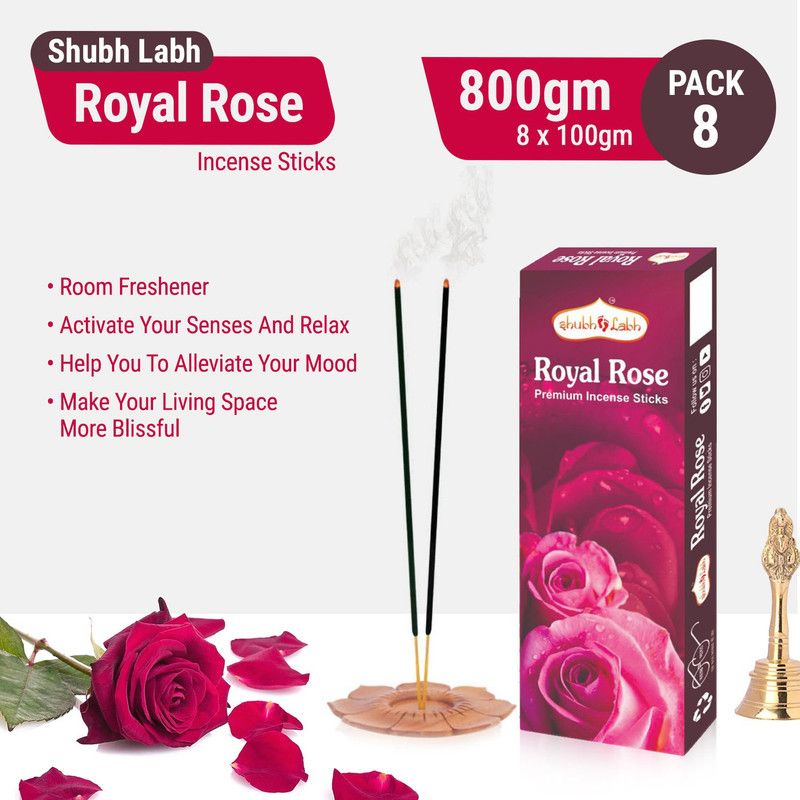 Shub Labh Royal Rose Fragrances Incense Sticks Pack Of 8 Boxes (100 Grams In Each Box) Royal Rose  (100, Set of 8)