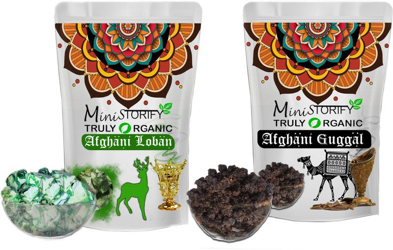 Mini Storify Truly Organic Afghani Guggal And Green Loban Air Purifier Natural, Chemical Free for Pooja/ Fragrance, Peace, Meditation, Mosquito Repellent, Negativity Remover pack of 2 aroma  (150, Set of 2)