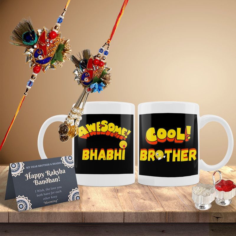Rakhi, Mug, Greeting Card, Chawal Roli Pack Set  (BHAIYA BHABHI RAKHI, GREETING CARD, MUG, ROLI CHAWAL)