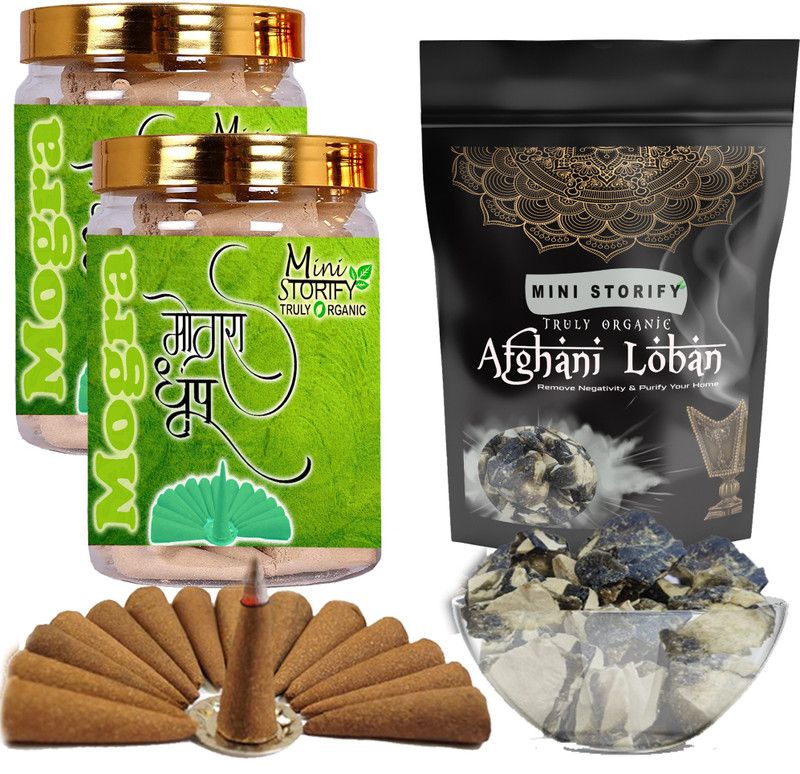 Mini Storify Truly Organic Black loban350gm,Mogra dhoop Cone 70+70pcs (Pack of 3) Dhoop  (Pack of 3)