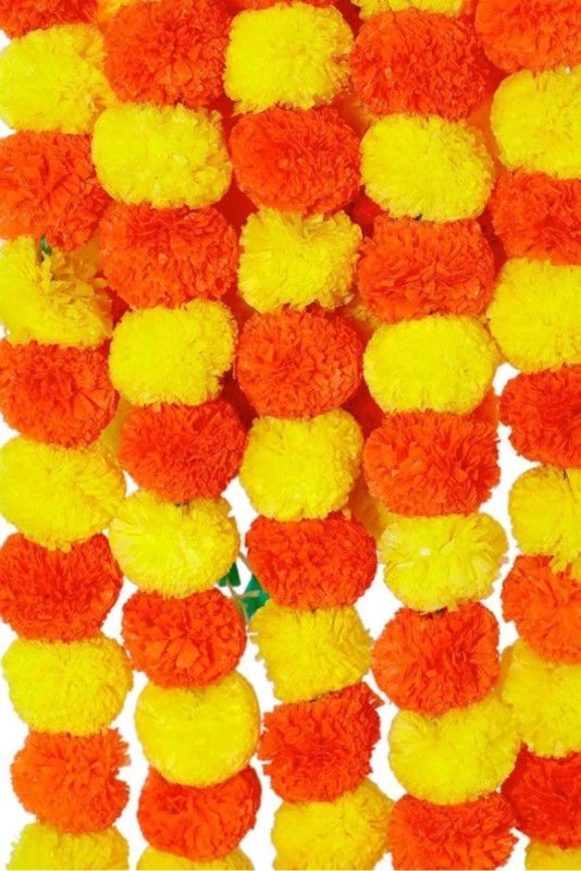 ARKCreations Artificial Marigold Flower for decoration Purpose pack of 5 Plastic Garland  (Orange, Yellow)
