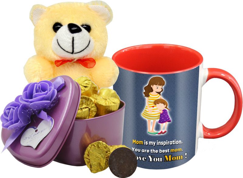 Midiron Special Gifts Pack for Mother, Chocolate with Printed Ceramic Mug and Cream Teddy IZ19Choco15TinBox4PurMUrTCr-STMother-110 Ceramic, Silk Gift Box  (Multicolor)