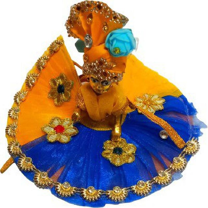 SHYAM Laddu Gopal FESTIVAL Look HEAVY Dress Decorate With GOLDEN PATCH Dress With MUKUT/Pagdi Size (5) Handmade Premium Quality Dress  (Cotton)