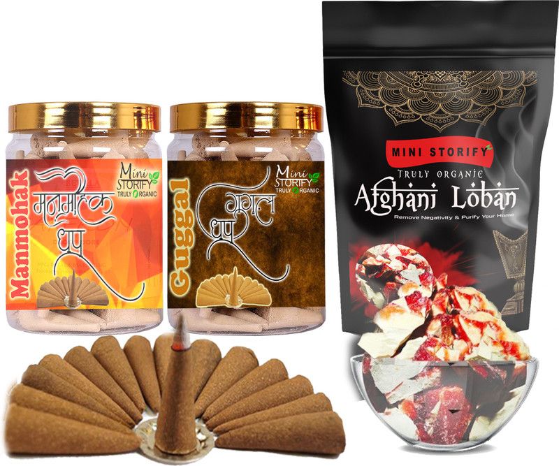 Mini Storify Truly Organic Red loban250gm,Manmohak dhoop Cone 70pcs,Gugle dhoop Cone 70pcs (Pack of 3) Dhoop  (Pack of 3)