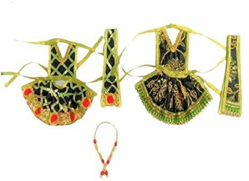 MountAlps Multi Coloured Kali Mata Special, Kali Mata Vastra, Durga Mata Dress, Kalka Ji Poshak for Standing Idol, made of Silk Cloth. Combo of 2 Dress and 1 Mala. Dress Size: Choli 2 Inch + Lehenga 3 Inch. Dress  (Silk)