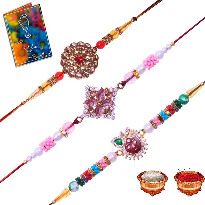 Rakhi Set  (3Rakhi, 1 Roli Chawal, 1 Card)