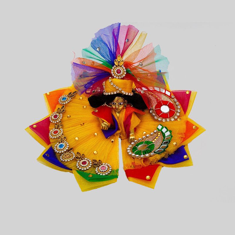 KRISHFEB Kanha/Laddu Gopal Dress With Mukut (Yellow)Size-04 (Silk) Dress  (Silk)