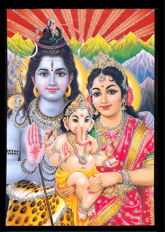 Deshkart SHIVA PARIWAR (5 Inch X 7 Inch) Laminated Photo With Back Support Mount Religious Frame
