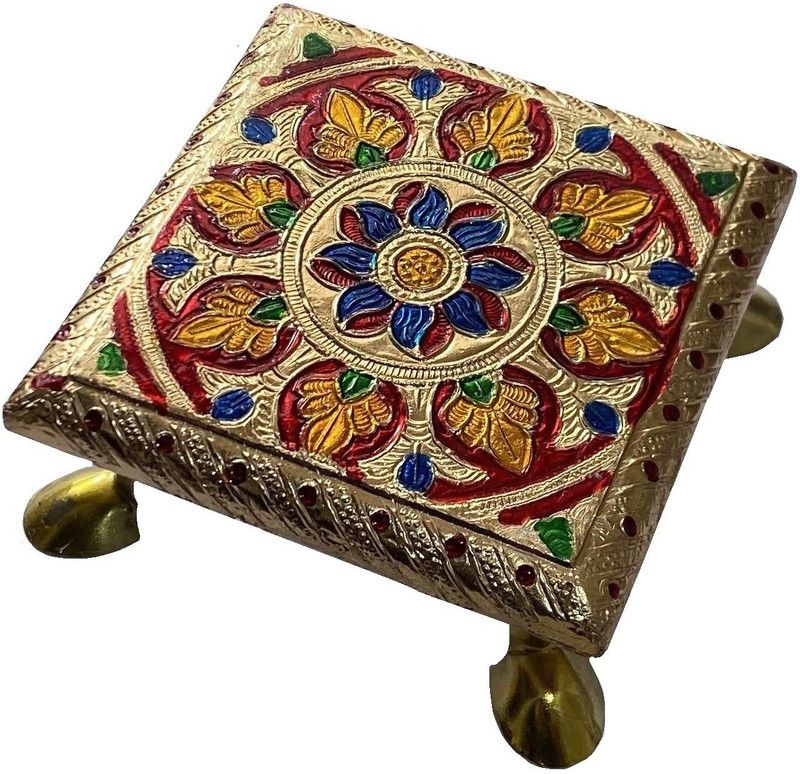Tinax 10X10 Colouring Puja Patla Multi Use Handcrafted Pooja Table (PACK OFF 2) Wooden All Purpose Chowki  (Multicolor)