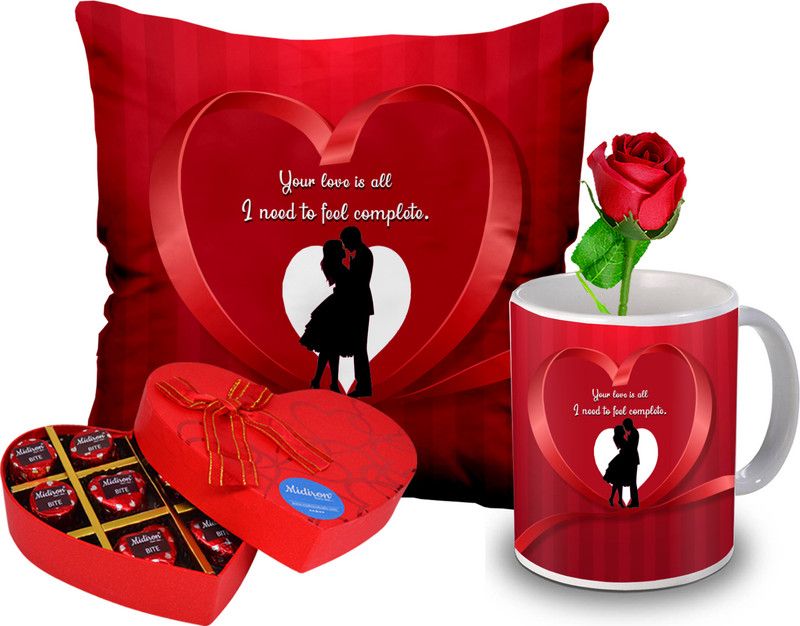 Midiron Valentine Day Gift For Couple/Chocolate Gift (Mug, Chocolate, Cushion, Rose) Ceramic, Microfibre Gift Box  (Multicolor)