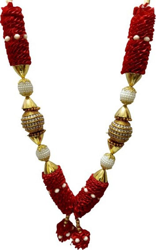 SHRI SAINATH ENTERPRIES RED FLOWERS WITH GOLD STONE BALL GARLAND. LENGTH-31CM SATIN Garland  (Multicolor)