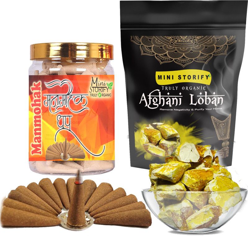 Mini Storify Truly Organic Yellow loban250gm,Manmohak dhoop Cone 70pcs (Pack of 2) Dhoop  (Pack of 2)