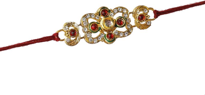 Rakhi Set  (Red Kudan And White Diamond Plated With Red Thread Rakhi For Bro)