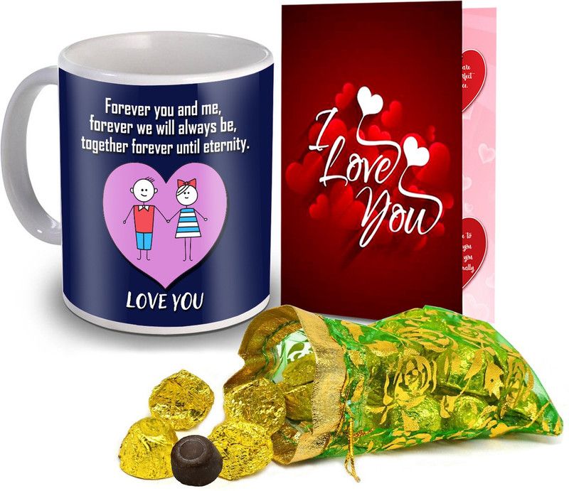 Midiron Valentine Gift set, Chocolate with Coffee Mug and I Love Card for Wife, Girlfriend and Fiance IZ20Choco15ThailiCDMU-DTLove-113 Ceramic Gift Box  (Multicolor)