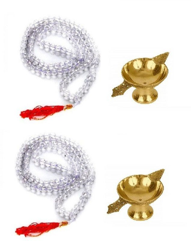 Adhvik Combo Of 2 Pcs Laxmi Pital ( No 1 Small Size) Diya Oil / Ghee Lamp With 2 Pcs Sphatik Mala For Puja Purpose Brass  (Gold)