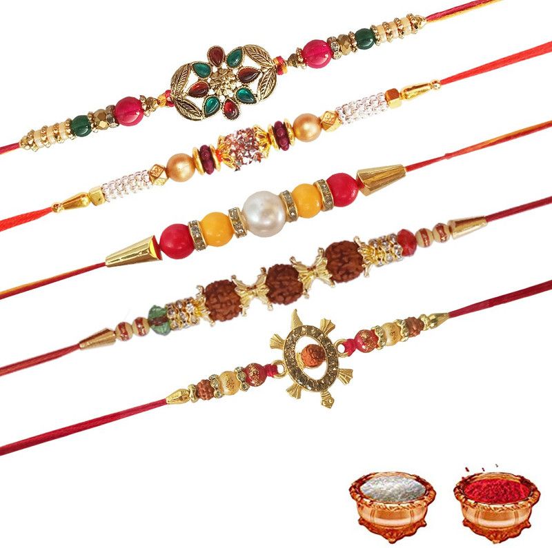 Rakhi Set  (5 RAKHI, 1 PACKAT ROLI CHAWAL)
