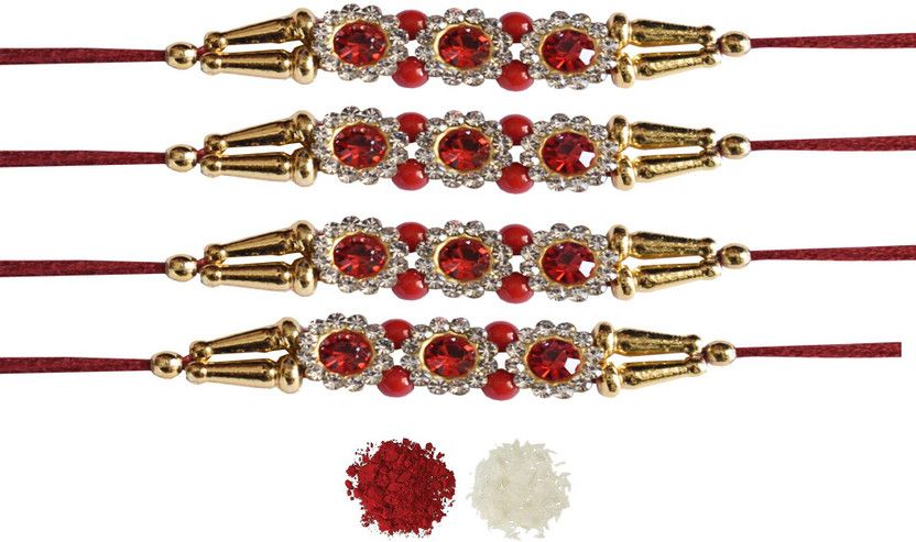 Rakhi Set  (Pack of 4 Rakhi, Roli Chawal)