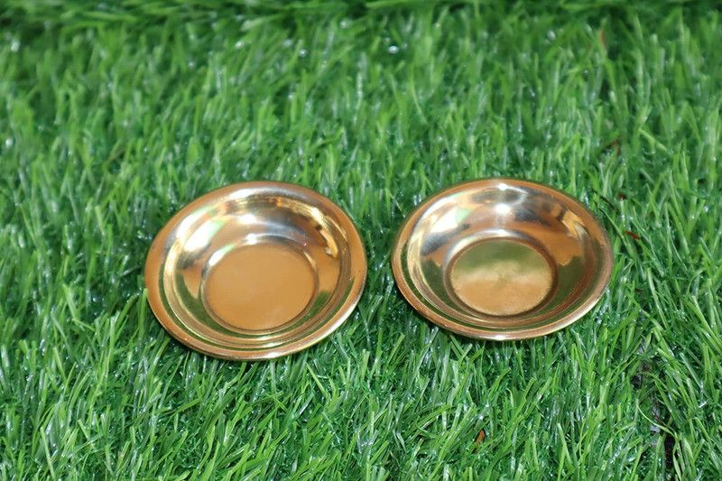 salvus app solution Handmade Golden Brass for Pooja bhog Thali (2.5 inch) Set of 2 Brass  (1 Pieces, Gold)