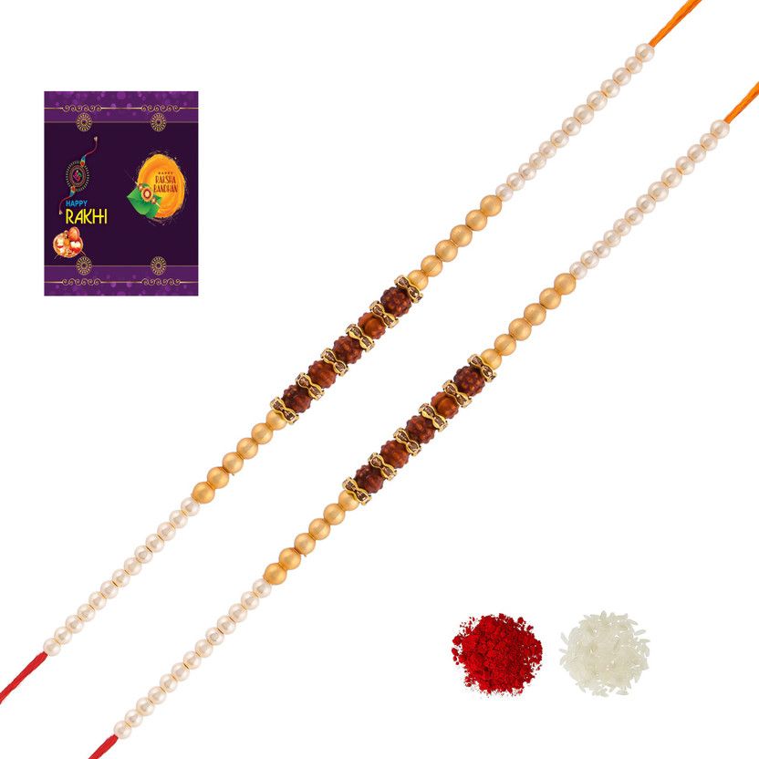 Rakhi, Chawal Roli Pack, Greeting Card Set  (1 Rakhi Set ,1 Roli, Chawal and Rakhi Greeting Card)