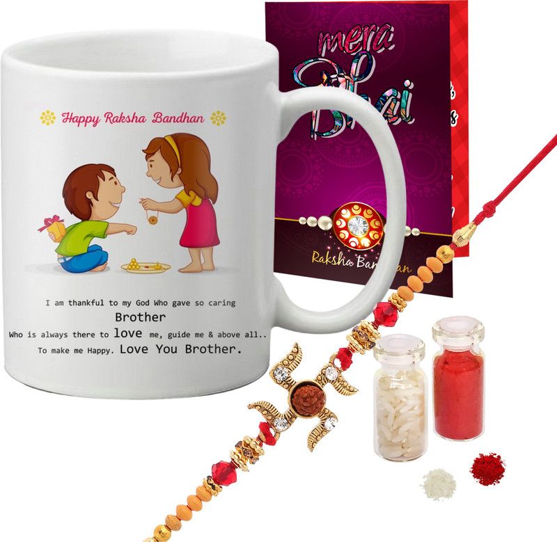 Rakhi Set  (Rakhi, Ceramic Mug, Card, Roli Chawal)