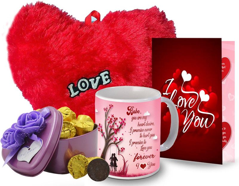 Midiron Romantic Gift for Love, Chocolate Tin Box, Red Heart, Love Quoted Coffee Mug, Greeting Card for Valentine Day, Birthday, Anniversary IZ20Choc15Tin4PurHeartBigRCDMU-DTLove-183 Ceramic, Paper Gift Box  (Multicolor)