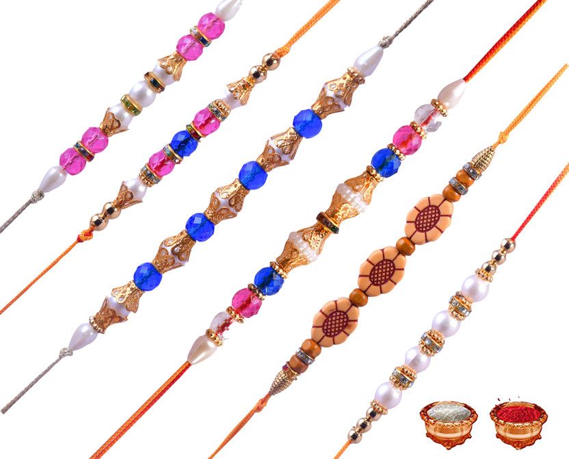 Rakhi, Chawal Roli Pack Set  (06 rakhi set of roli chawal pack)