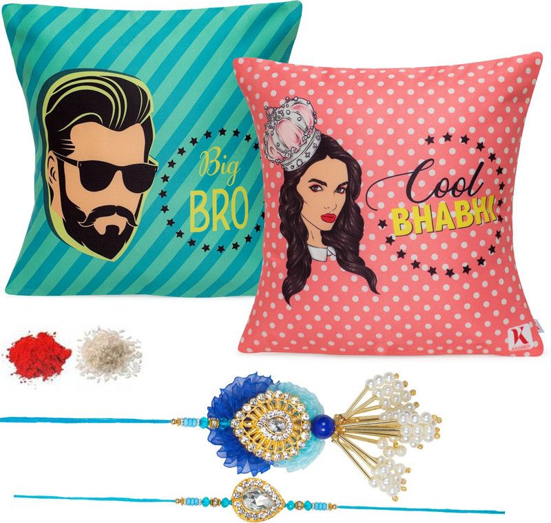Lumba, Cushion, Chawal Roli Pack, Rakhi Set  (2 Cusion, 1 Lumba, 1 Rakhi, Roli chawal pack)