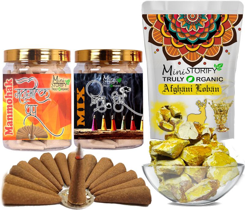 Mini Storify Truly Organic Yellow loban150gm,Manmohak dhoop Cone 70pcs,Mix dhoop Cone 70pcs (Pack of 3) Dhoop  (Pack of 3)